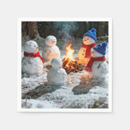 Smältande snömän runt en lägereld pappersservett