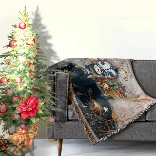 Smältdjur, julblått filt (Cute animals and kids Christmas blue Throw Blanket)