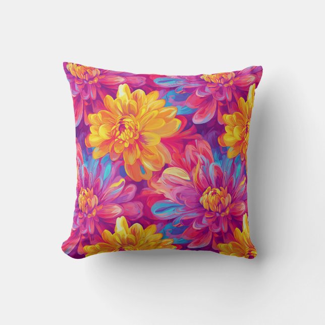 Smälter Chrysanthemum Pop Art Vibrant Design Kudde (Framsida)