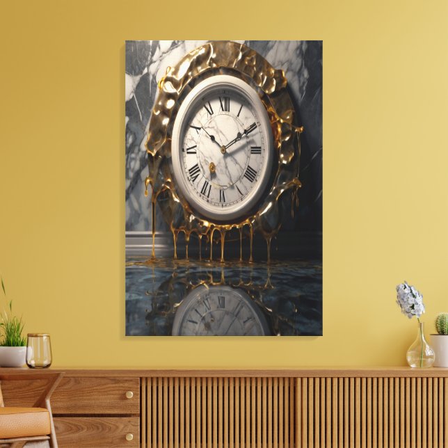 Smälter Clock Canvas - Surreal Abstrakt Wall Art (Insitu (Vardagsrum))