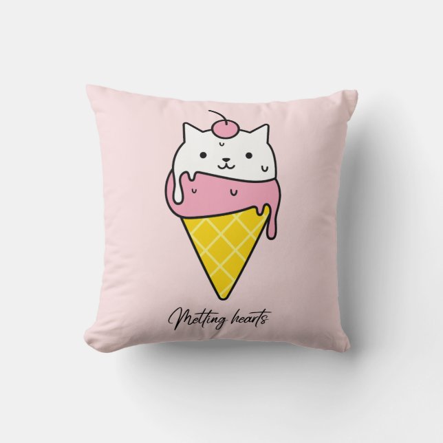 Smälter Hearts - Cute Summer Ice Cream Cat Kudde (Framsida)