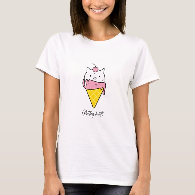 Smälter Hearts - Cute Summer Ice Cream Cat T Shirt (Framsida)