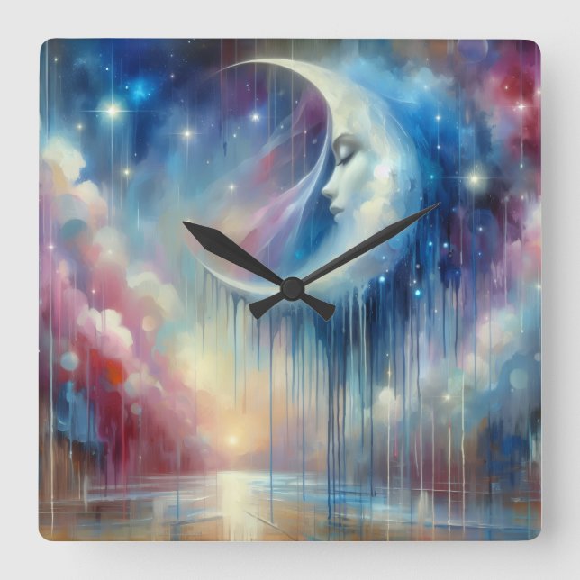 Smälter monlight - Pastel Himmel Wall Clock Fyrkantig Klocka (Framsida)