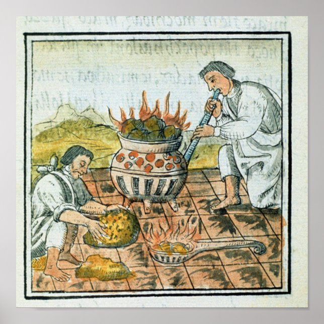 Smälter och gjutning av guld i Aztec-imperiet Poster (Framsidan)