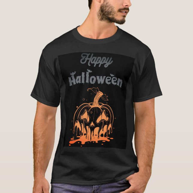 Smälter Pumpkin Ansikte - Spooky Halloween Tee (Framsida)