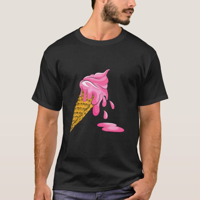 Smälter Rosa jordgubbsice Cream Cone Foodie Food T Shirt (Framsida)
