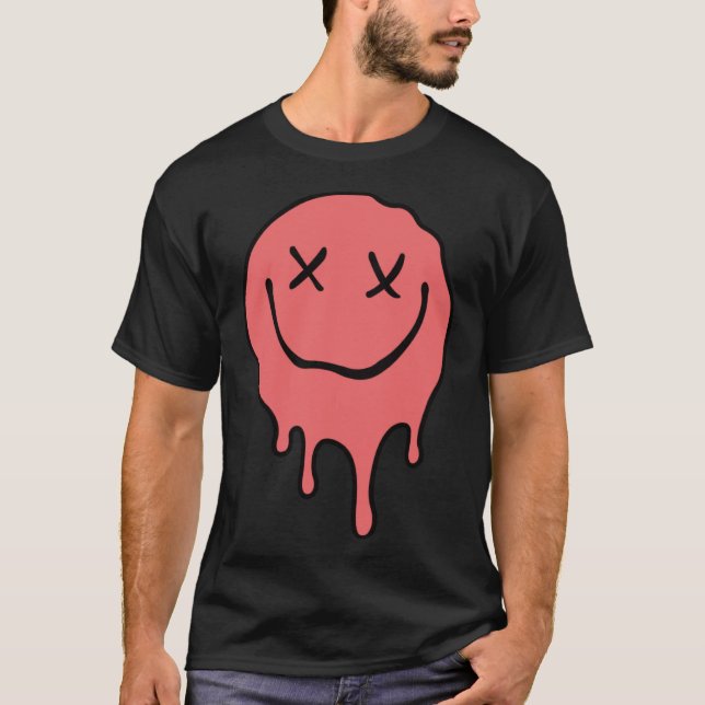 Smälter Rosa Smile Smilde Melted Dripping Ansikte  T Shirt (Framsida)