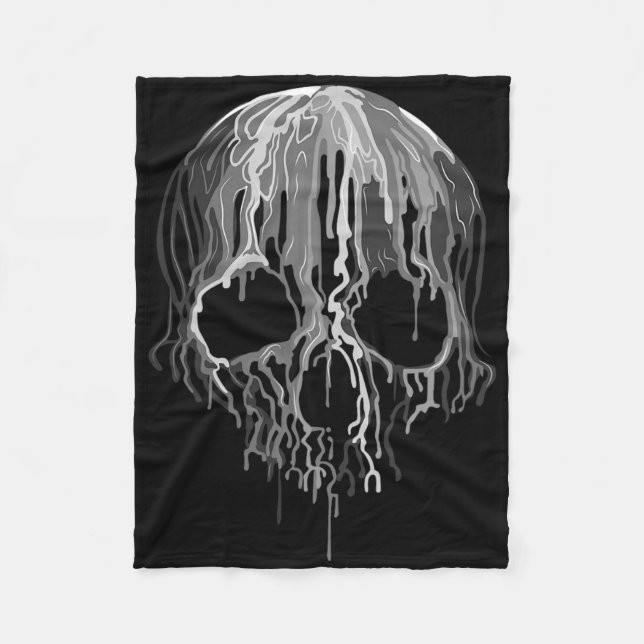 Smälter Skull, svart, vit grafik Halloween Fleecefilt (Framsidan)