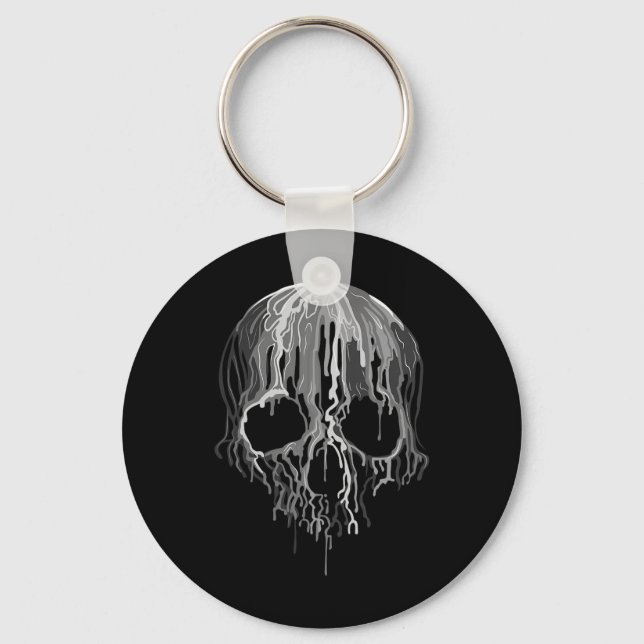 Smälter Skull, svart, vit grafik Halloween Nyckelring (Framsida)