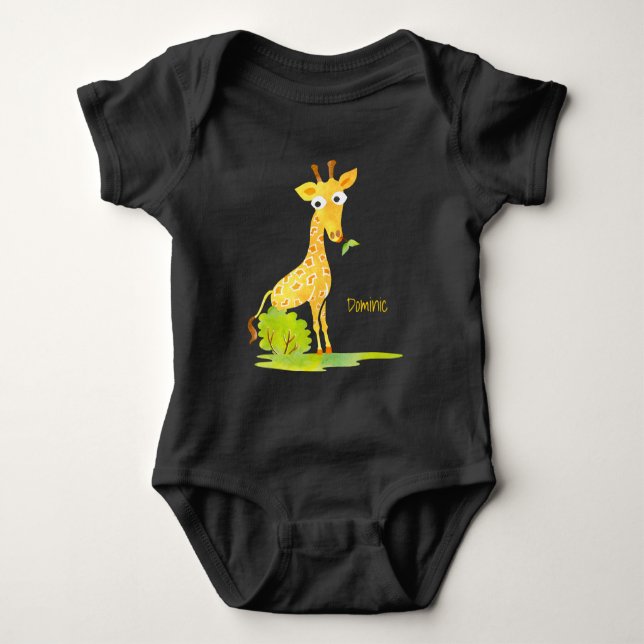Småpojkar Akvarell Giraff Personlig Djur Tee (Framsida)