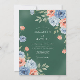 Smaragd Coral Ranunculus Eucalyptus Bröllop Inbjudningar
