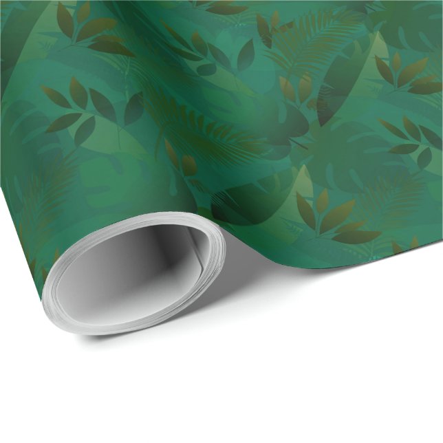Smaragd Djungel Exotiska Mystiska Tropiska Löv Presentpapper (Rullad Hörn)