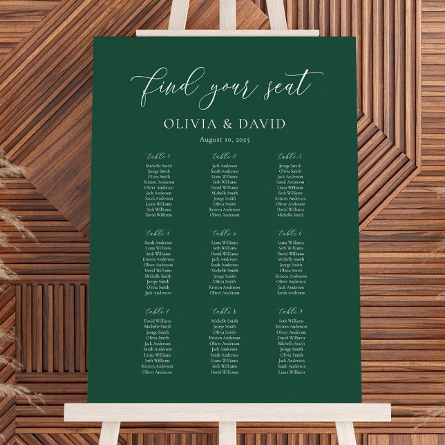 Smaragd Elegant Skrift 9 Bord Placeringsplan Poster (Skapare uppladdad)