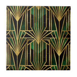 Smaragd Guld Art Deco Glamour Kakelplatta