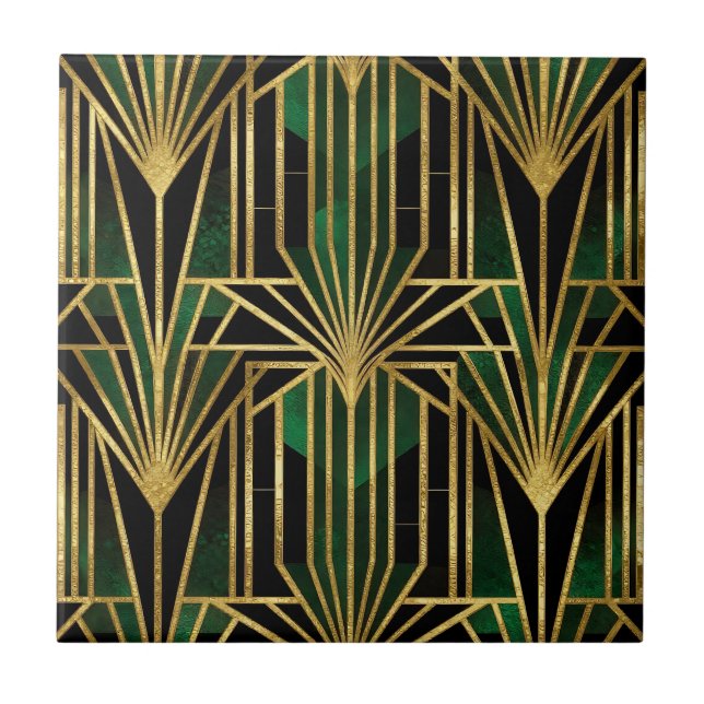 Smaragd Guld Art Deco Glamour Kakelplatta (Framsidan)