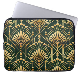 Smaragd Guld Art Deco Mönster Laptop Fodral