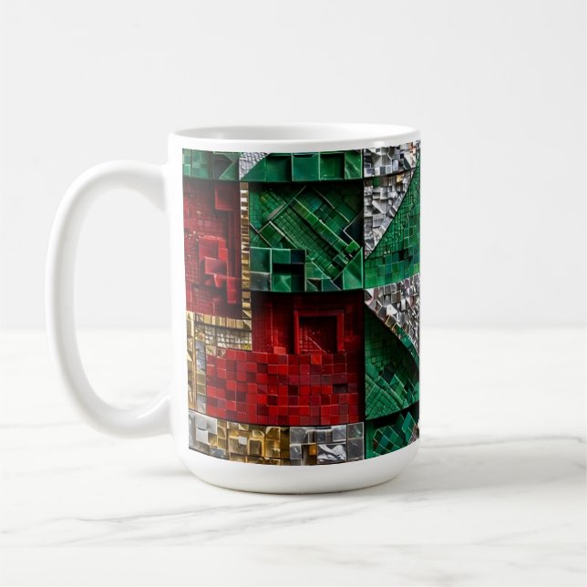 Smaragd Guld Elfenben Röd Blå Jätte Fyrkantig Moza Kaffemugg (Vänster)