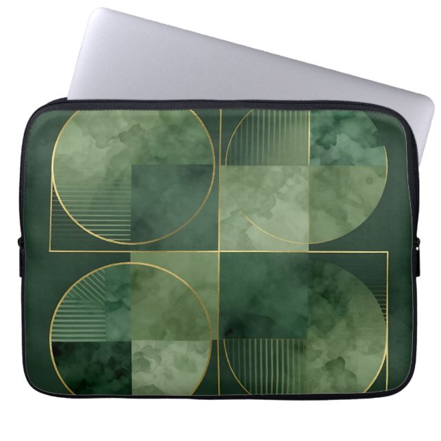 Smaragd Guld Geometrisk Harmoni Laptop Fodral (Framsidan)