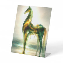 Smaragd & Guld Glas Häst Skulptur – Elegant