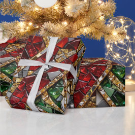 Smaragd Guld Röd Diamant Jul Mosaik Inpackning Presentpapper