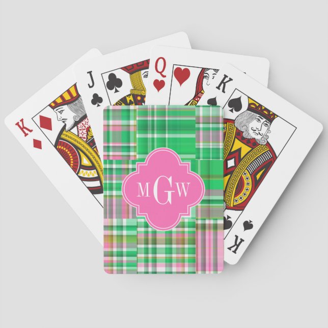 Smaragd Het Rosa Preppy Lapptäcke Madras Monogram Casinokort (Baksidan)