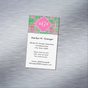 Smaragd Het Rosa Preppy Lapptäcke Madras Monogram Visitkortmagnet