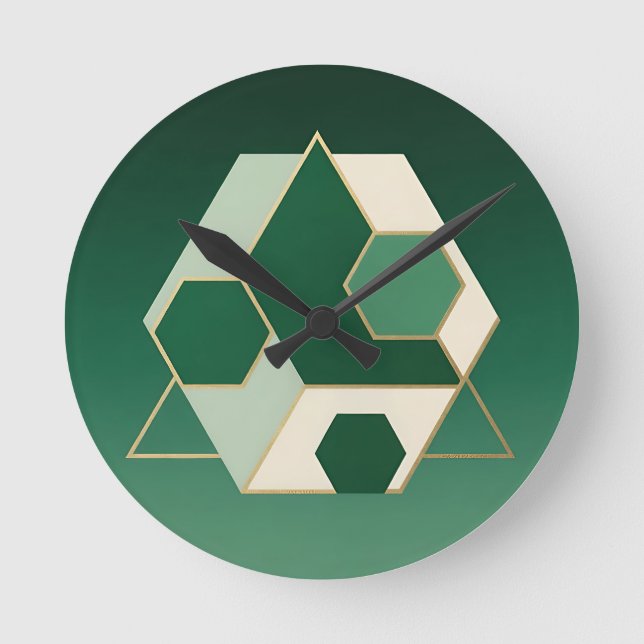 Smaragd Hexagon Geometrisk Lyx Rund Klocka (Framsida)