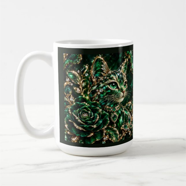 Smaragd Juvel Katt Affisch Kaffemugg (Vänster)