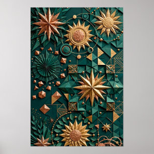Smaragd Koppar Celestial Kompass - 3D Guld Poster