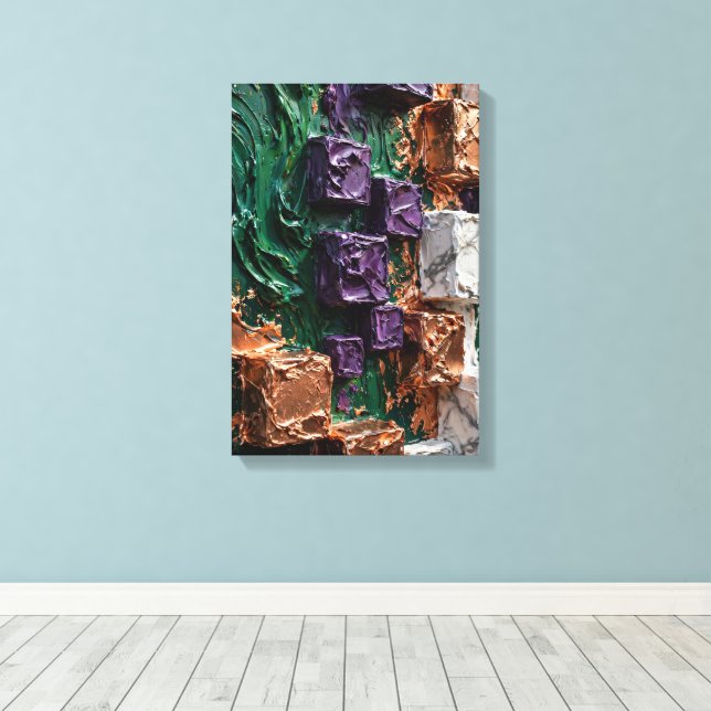 Smaragd Koppar Kuber - Vertikal 3D Impasto Abstrak Canvastryck (Insitu (trägolv))