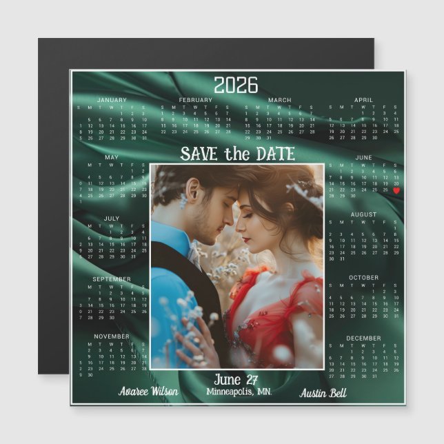Smaragd Luxe Satin Spara Datum Engagerat Par (Fram/baksida)