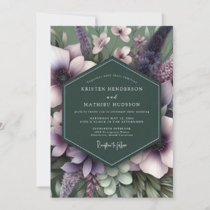 Smaragd Mauve Konstnärlig Flora Bröllop Inbjudningar