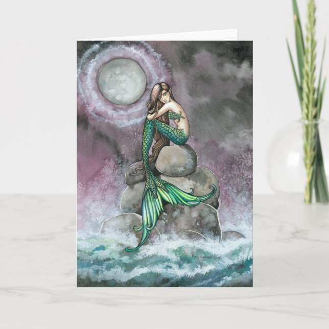 Smaragd Mermaid Fantasy Konstkort Kort (Framsida)