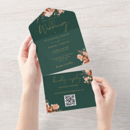 Smaragd Och Guld Blommig QR-kod Höstbröllop