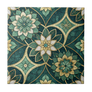 Smaragd och guld floral mandala - ornamental kakelplatta