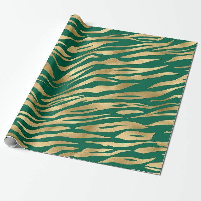 Smaragd och Guld Safari Serie Design 2 Presentpapper (Utrullad)