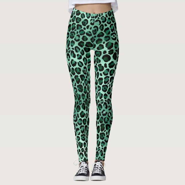 Smaragd och Guld Safari Serie Design 9 Leggings (Framsida)