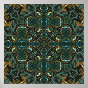 Smaragd och guld Symmetrisk Abstrakt Mandala Poster