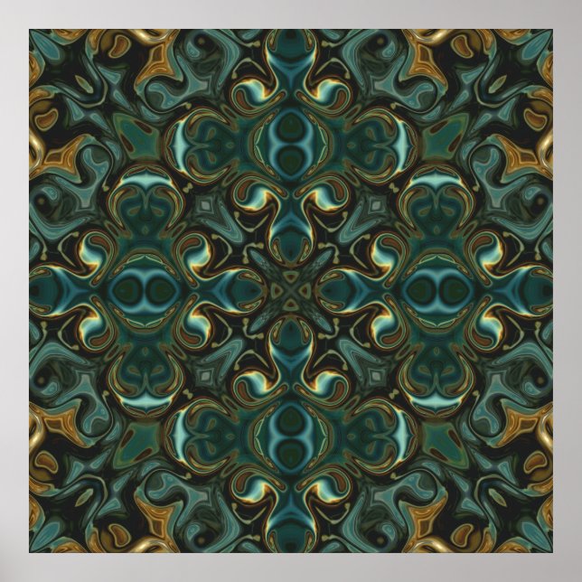 Smaragd och guld Symmetrisk Abstrakt Mandala Poster (Framsidan)