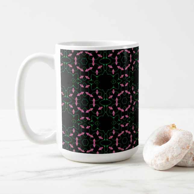 Smaragd och rosa kalejdoskop kaffemugg (Med munk)