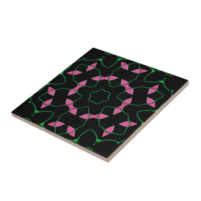 Smaragd- och rosa kalejdoskop  kakelplatta (Sidan)
