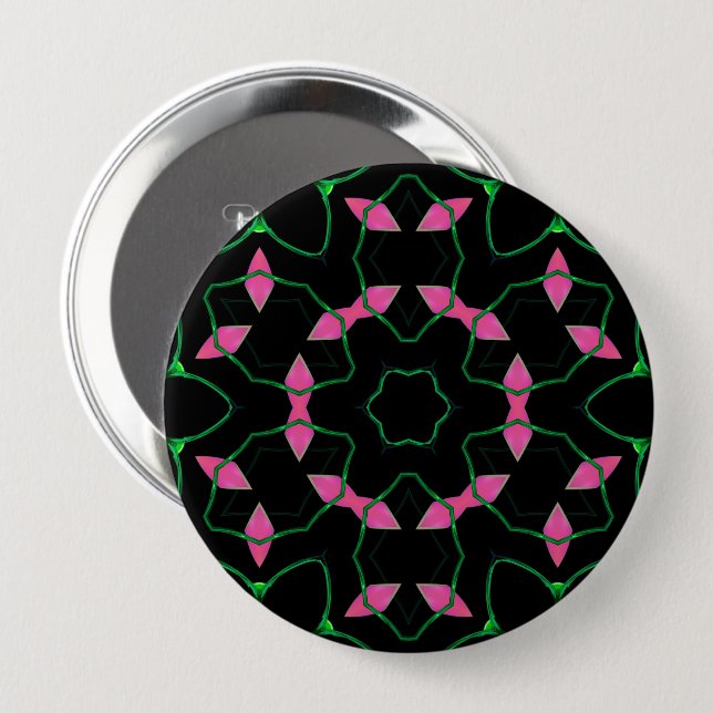 Smaragd och rosa kalejdoskop knapp (Framsida & baksida)