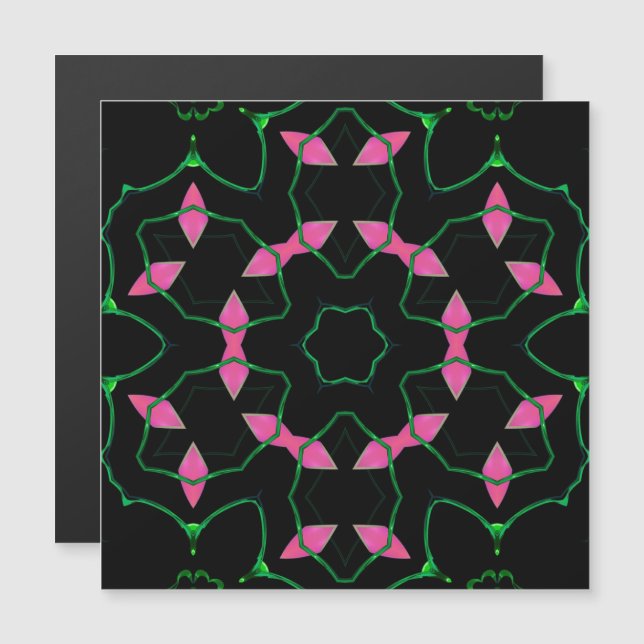 Smaragd- och rosa kalejdoskop magnetkort (Fram/baksida)