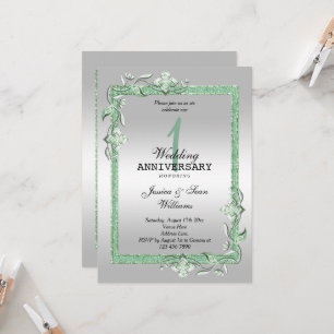 Smaragd Pärl & Glitter & Silver 1:a Bröllopsinbjud Inbjudningar