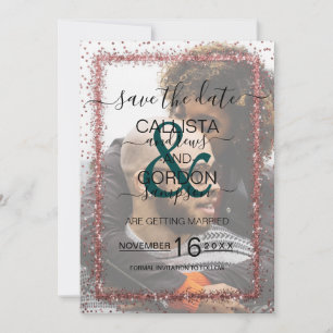 Smaragd Rosa Guld Konfetti Foto Bröllop Spara Datumet