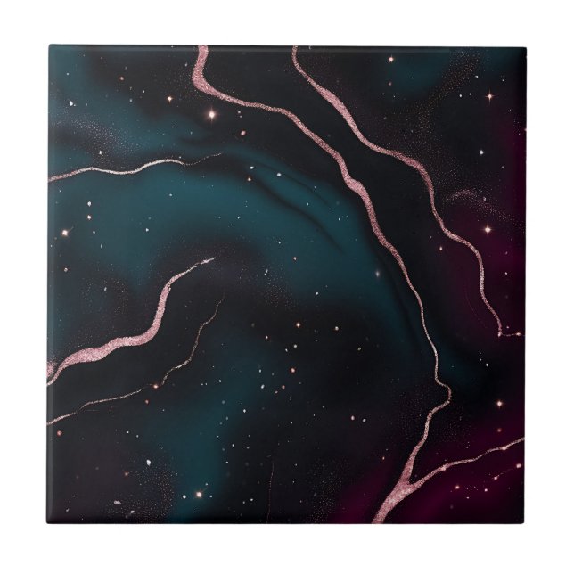 Smaragd Roséguld Galaxy Marmor Mönster Kakelplatta (Framsidan)