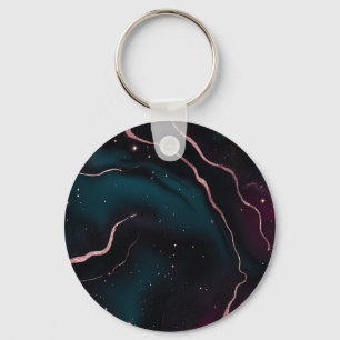 Smaragd Roséguld Galaxy Marmor Mönster Nyckelring