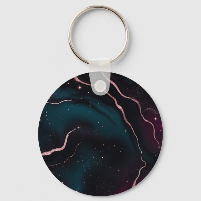 Smaragd Roséguld Galaxy Marmor Mönster Nyckelring (Framsida)