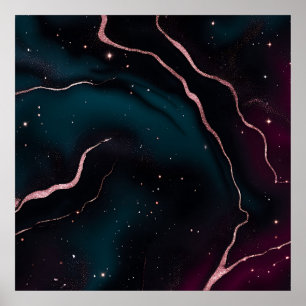 Smaragd Roséguld Galaxy Marmor Mönster Poster