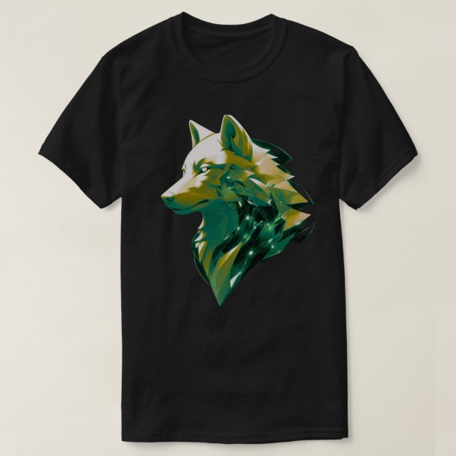 Smaragd Varg Geometrisk Kosmisk Djurkonst T Shirt (Design framsida)